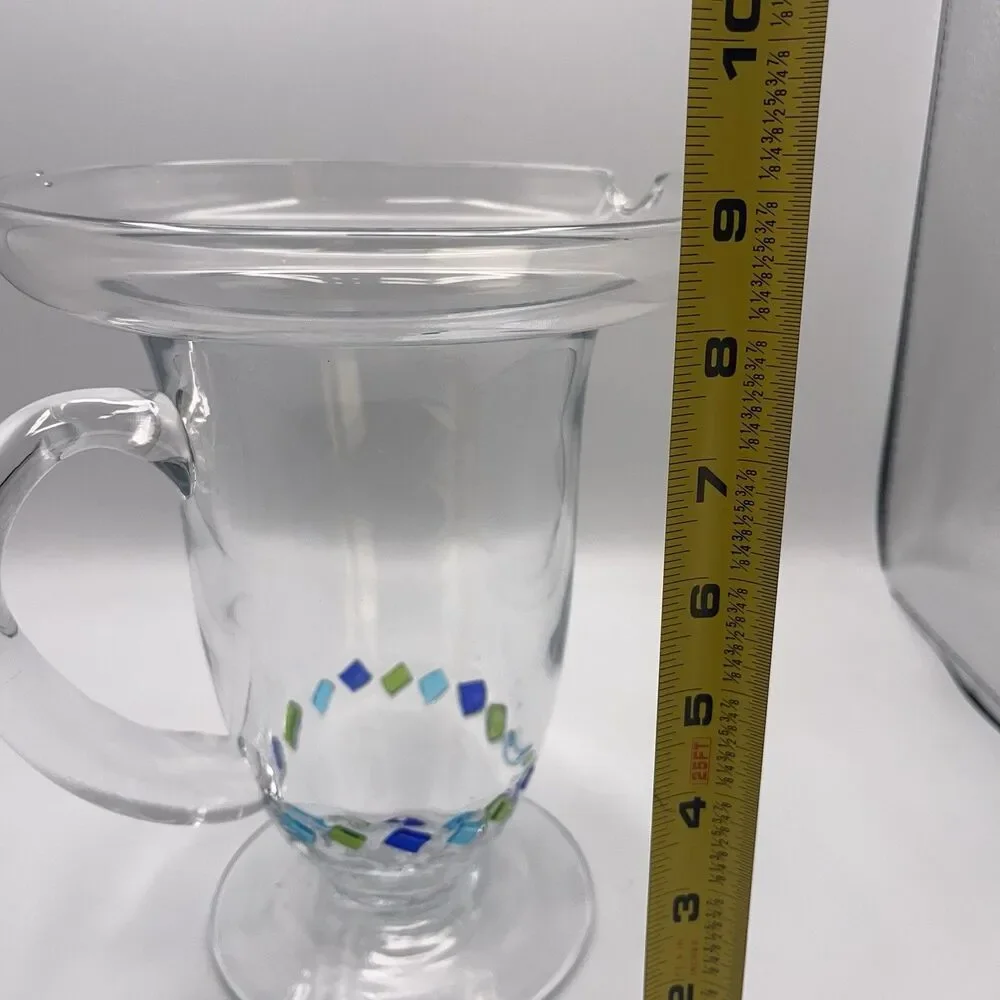 Recycled Glass Margarita Pitcher Blue Green Handmade With Handle Confetti